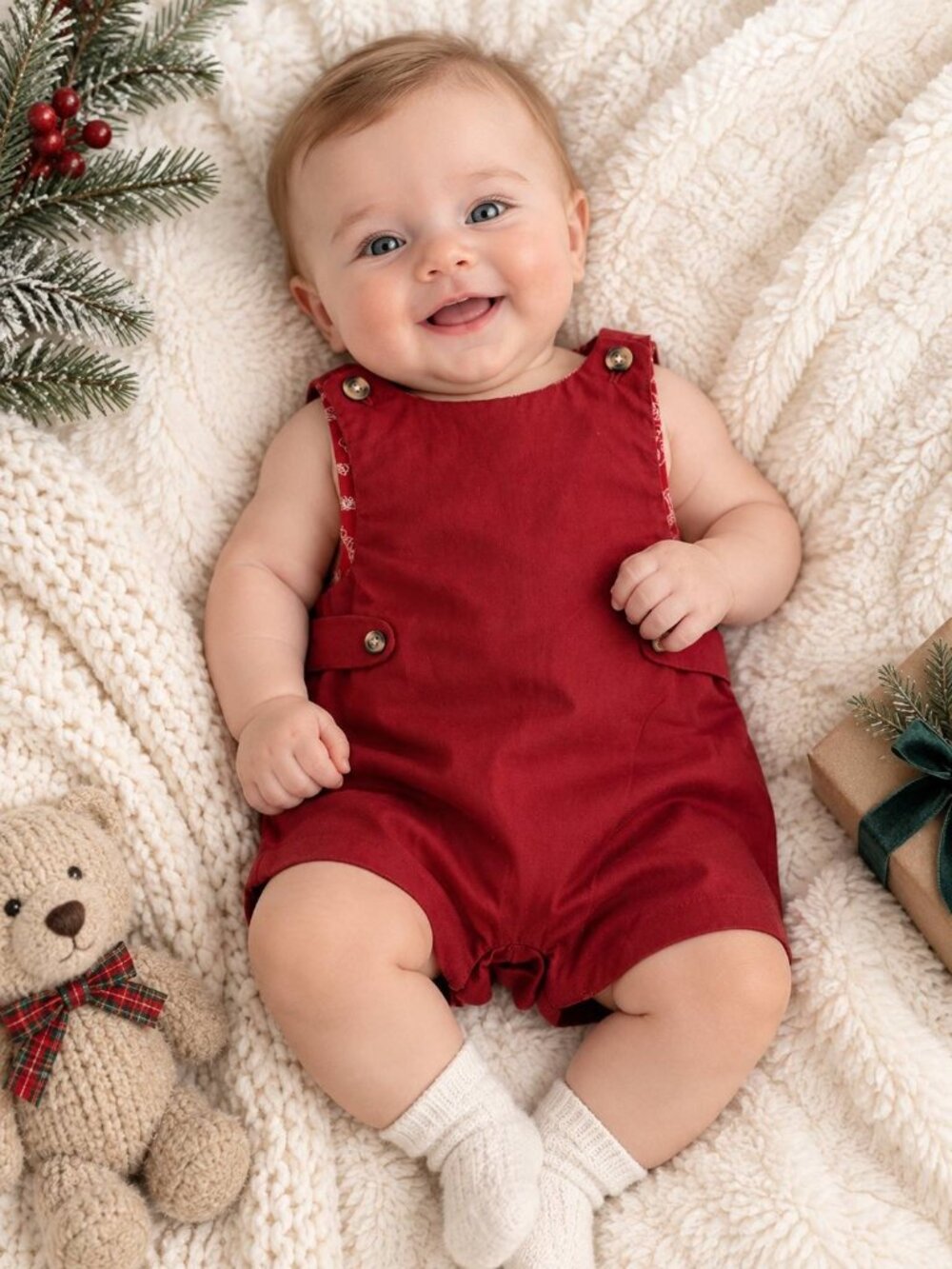 Edgehill Collection Romper Baby Red Size 3M Paisley Lined Button Tabs NWT